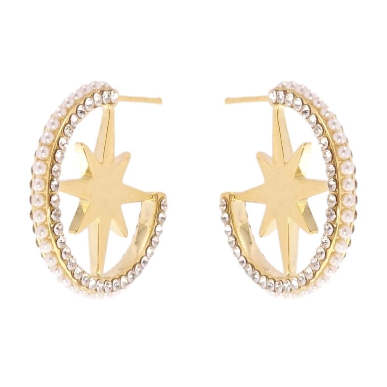 Серьги Xuping QQMM Позолота 14K пусеты Звезды инкрустация цирконием и жемчужинами фото №1