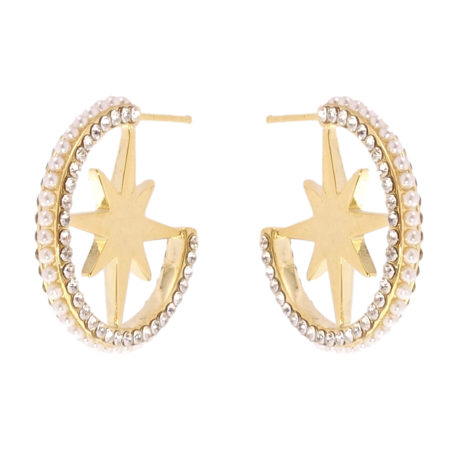 Сережки Xuping QQMM Позолота 14K пусети Зірки інкрустація цирконієм та перлами фото №1