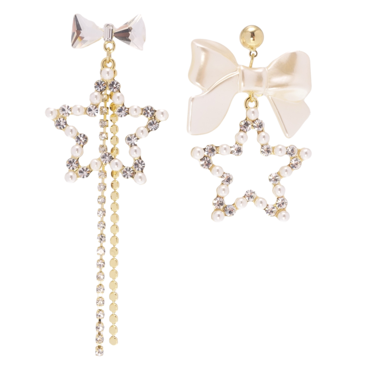 Серьги Xuping QQMM Позолота 14K пусеты Ассиметричные банты с звездами фото №4