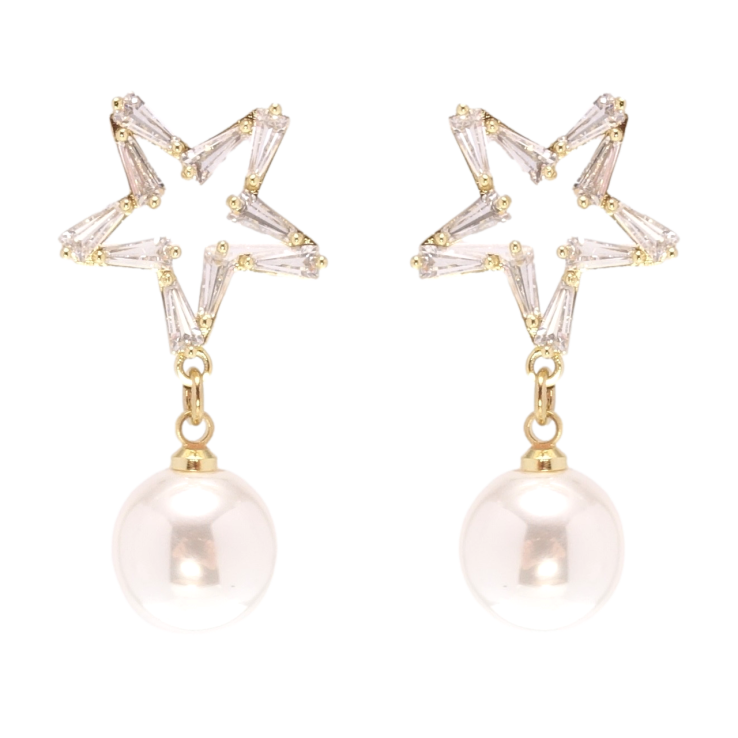 Сережки Xuping QQMM Позолота 14K пусети Зірки з перлинними підвісками фото №7