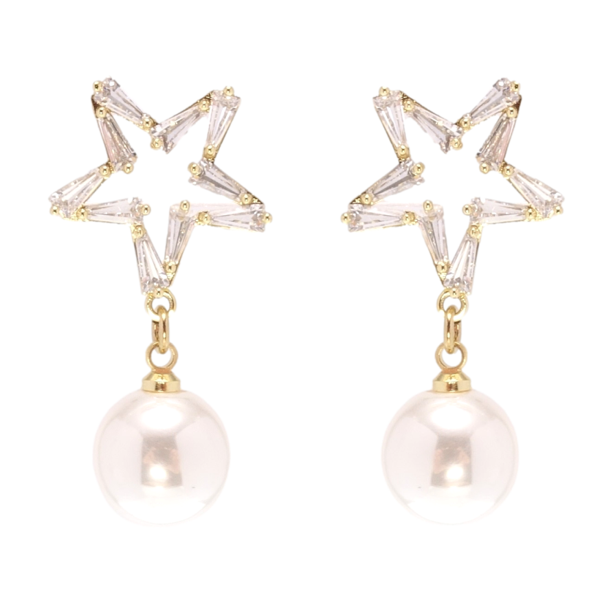 Сережки Xuping QQMM Позолота 14K пусети Зірки з перлинними підвісками фото №1