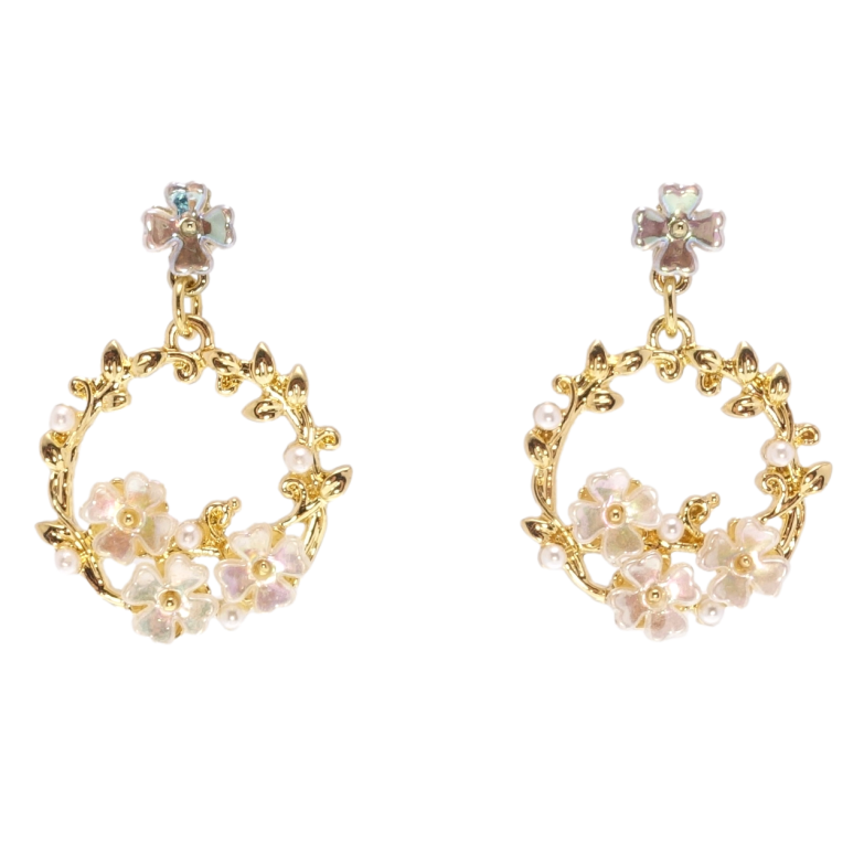 Сережки Xuping QQMM Позолота 14K пусети колечки з перламутровими квіточками фото №1