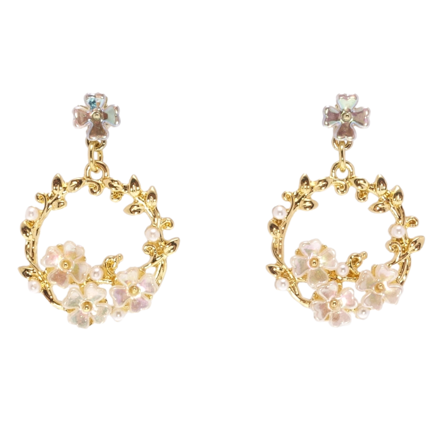 Сережки Xuping QQMM Позолота 14K пусети колечки з перламутровими квіточками фото №1