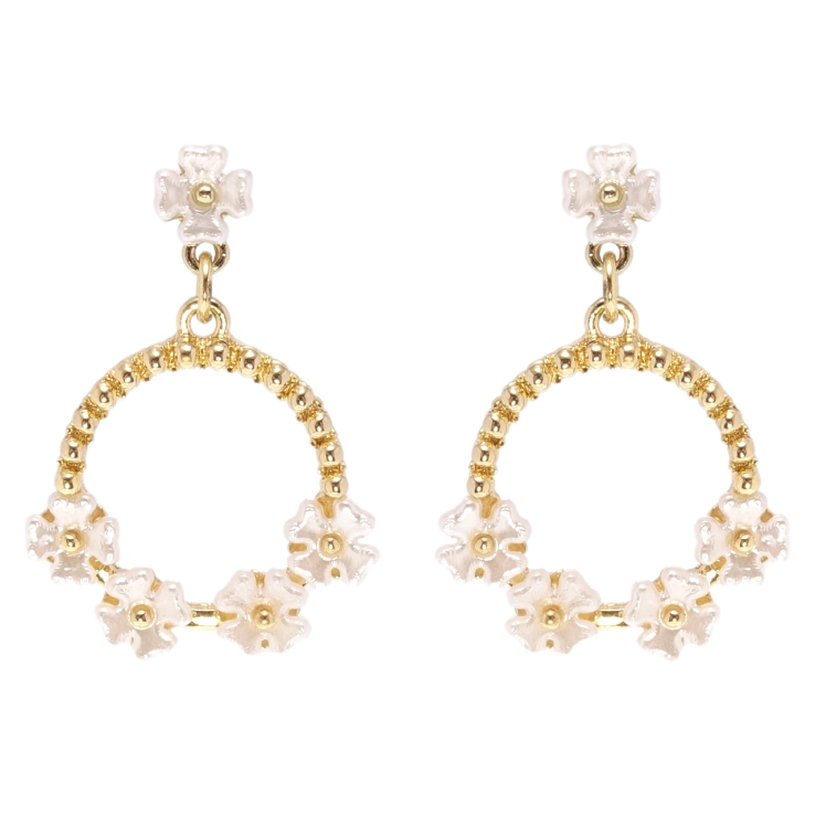 Сережки Xuping QQMM Позолота 14K пусети колечки з перламутровими квіточками фото №17