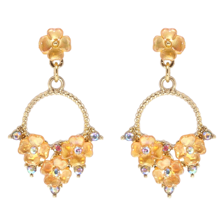 Сережки Xuping QQMM Позолота 14K пусети колечки з перламутровими квіточками фото №1