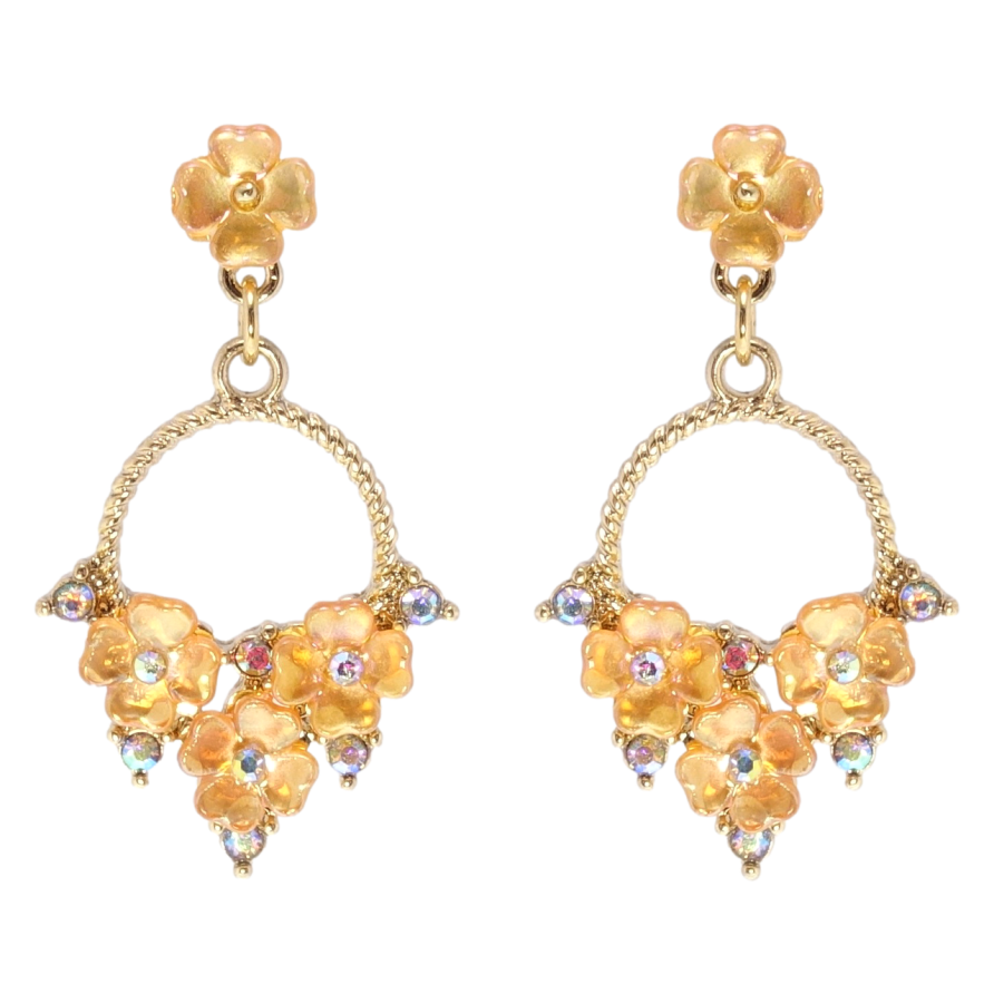 Сережки Xuping QQMM Позолота 14K пусети колечки з перламутровими квіточками фото №1