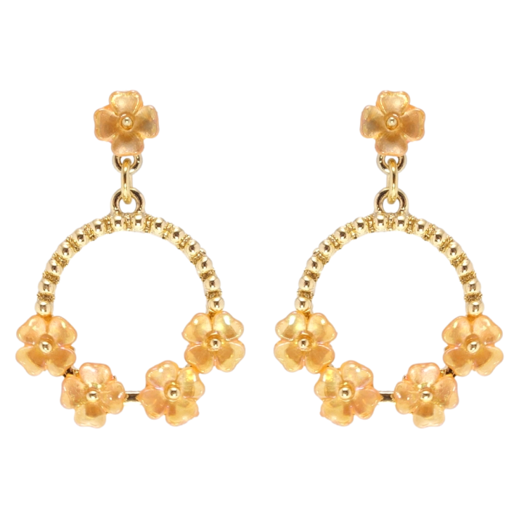 Сережки Xuping QQMM Позолота 14K пусети колечки з перламутровими квіточками фото №15