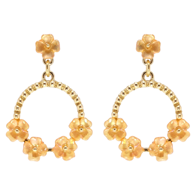 Сережки Xuping QQMM Позолота 14K пусети колечки з перламутровими квіточками фото №1