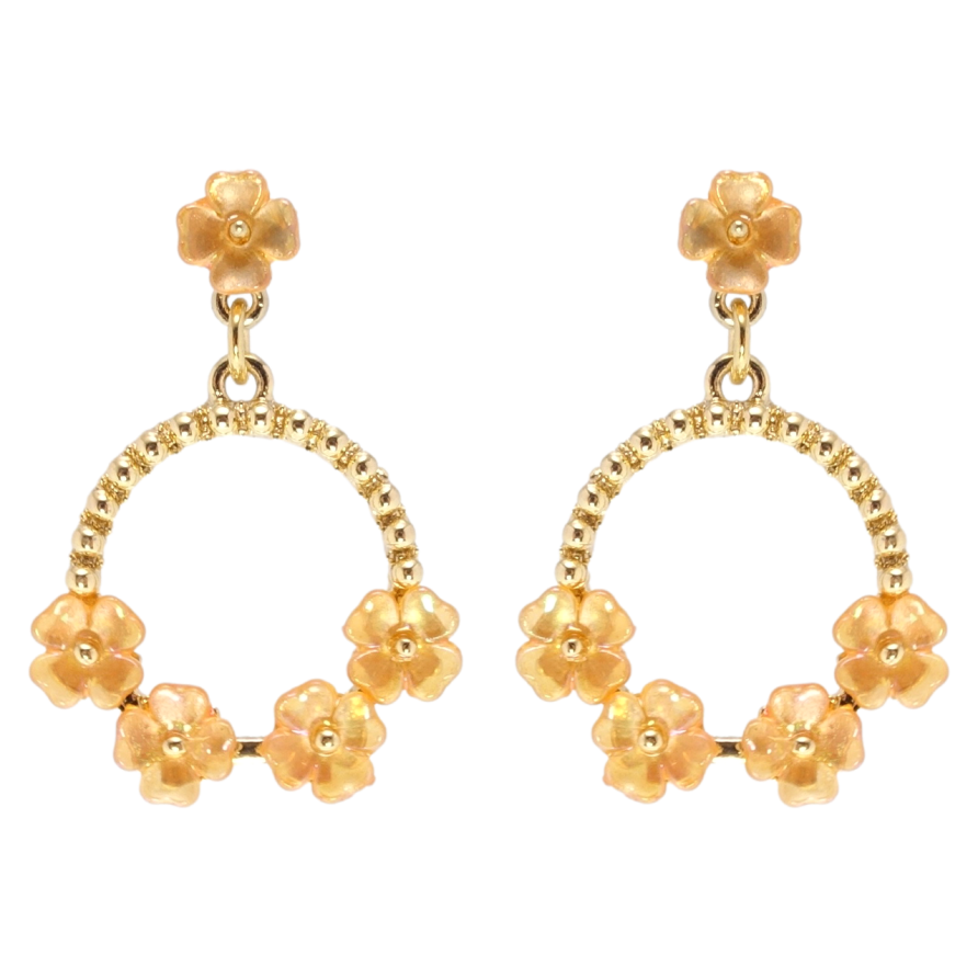 Сережки Xuping QQMM Позолота 14K пусети колечки з перламутровими квіточками фото №1