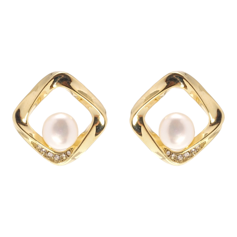 Сережки Xuping QQMM Позолота 14K пусети Ромби з перлинами фото №17