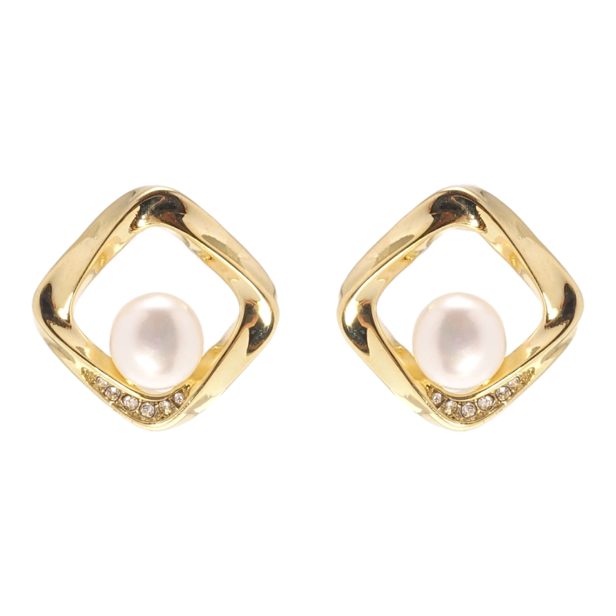 Сережки Xuping QQMM Позолота 14K пусети Ромби з перлинами фото №1