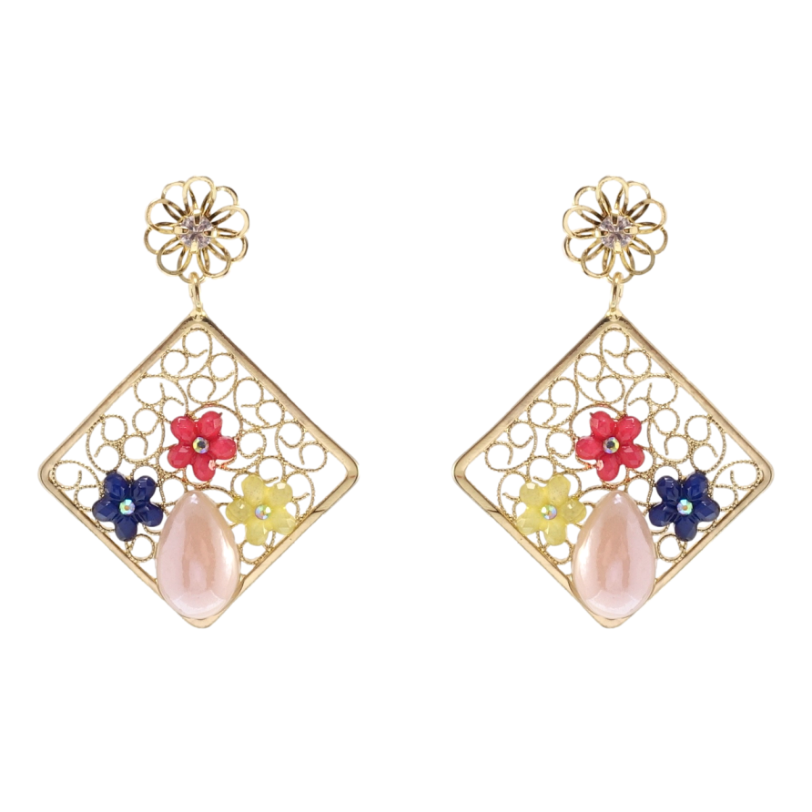 Сережки Xuping QQMM Позолота 14K пусети Ажурні підвіски з квітковим візерунком фото №1