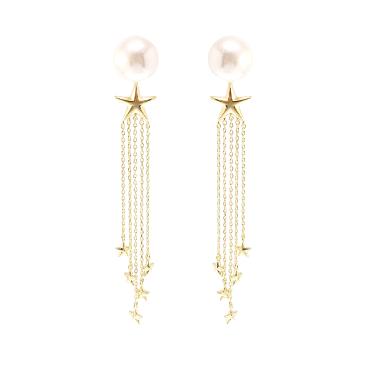 Сережки Xuping QQMM Позолота 14K пусети Зоряні підвіски з перлами ø 12мм фото №4