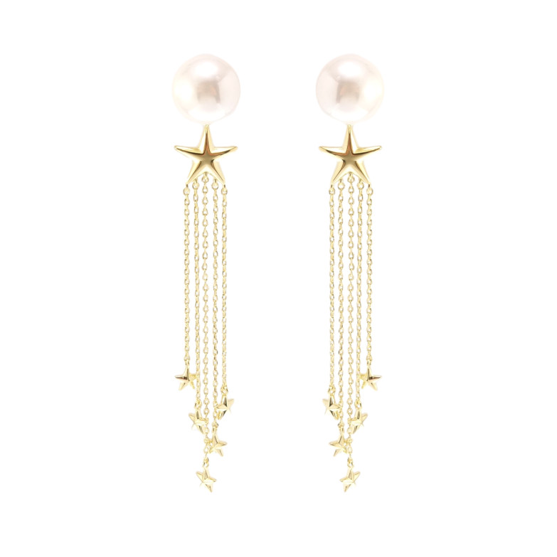 Сережки Xuping QQMM Позолота 14K пусети Зоряні підвіски з перлами ø 12мм фото №1