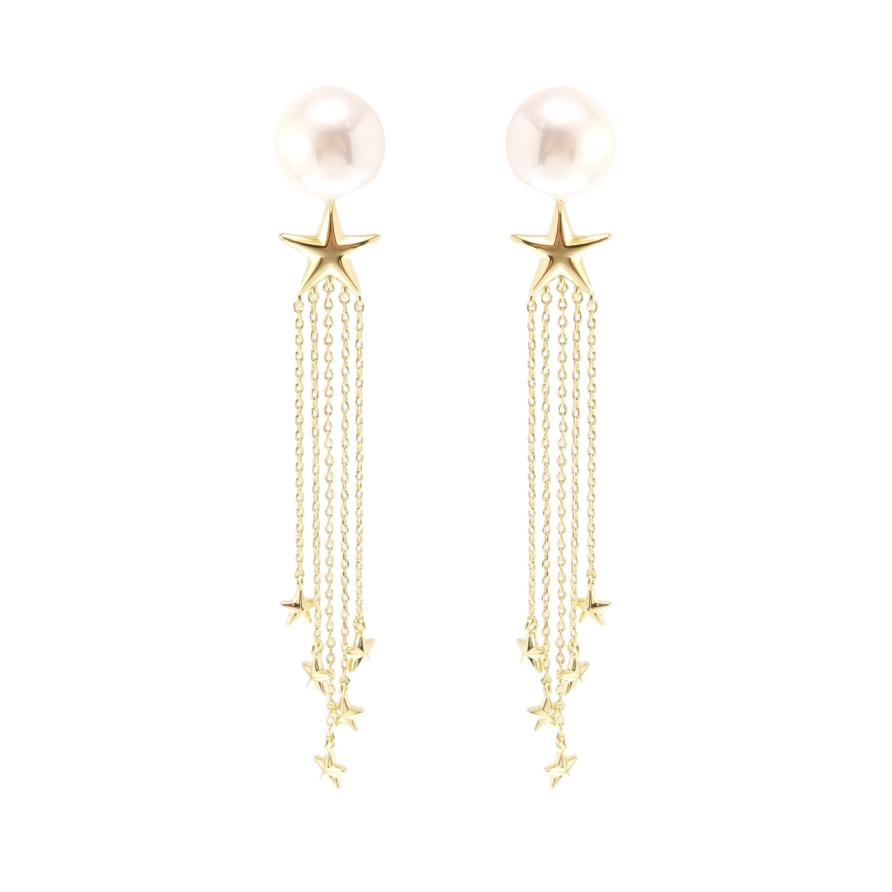Сережки Xuping QQMM Позолота 14K пусети Зоряні підвіски з перлами ø 12мм фото №1