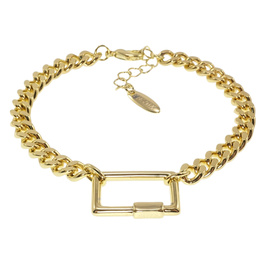 Браслет Xuping QQMM Позолота 14K Панцирное плетение с вставкой длина с доп.цепочкой 18-21см х 6мм фото №1