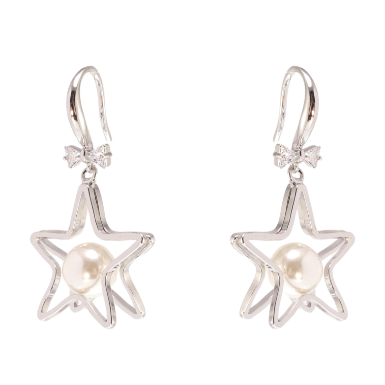 Серьги Xuping QQMM Родий французский замок Звезды с жемчужинами фото №1