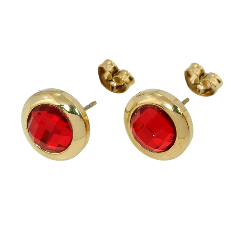 Серьги Xuping TTM Stainless Steel цвет 14K пусеты Красные фианиты ø 12мм фото №1