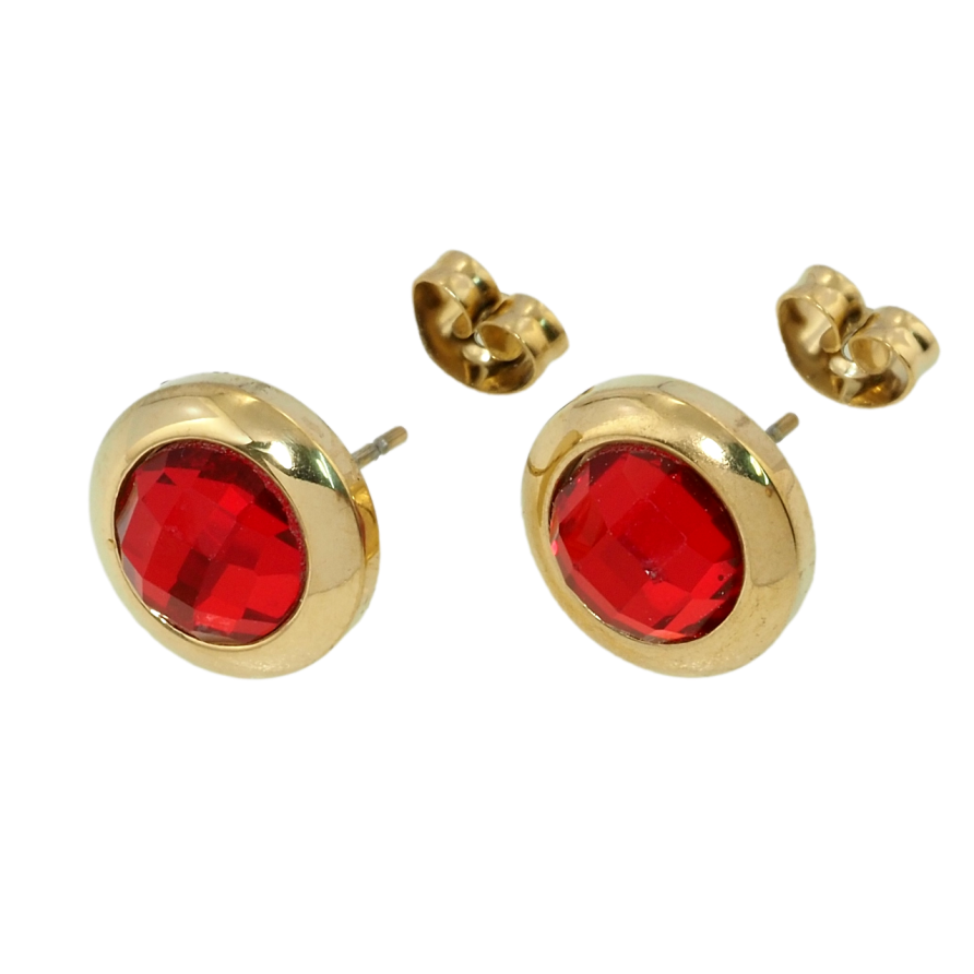 Серьги Xuping TTM Stainless Steel цвет 14K пусеты Красные фианиты ø 12мм фото №1