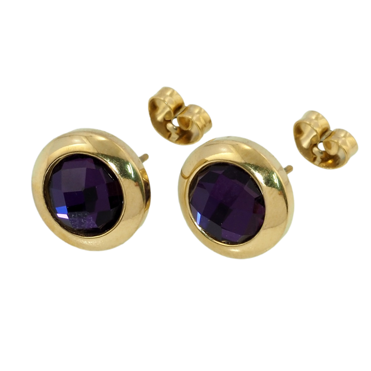 Серьги Xuping TTM Stainless Steel цвет 14K пусеты Сиреневые фианиты ø 12мм фото №23