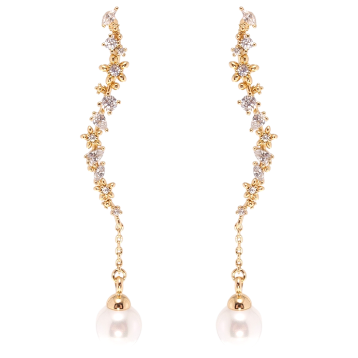 Сережки Xuping QQMM Позолота 18K пусети Квітковий орнамент з перлами фото №8