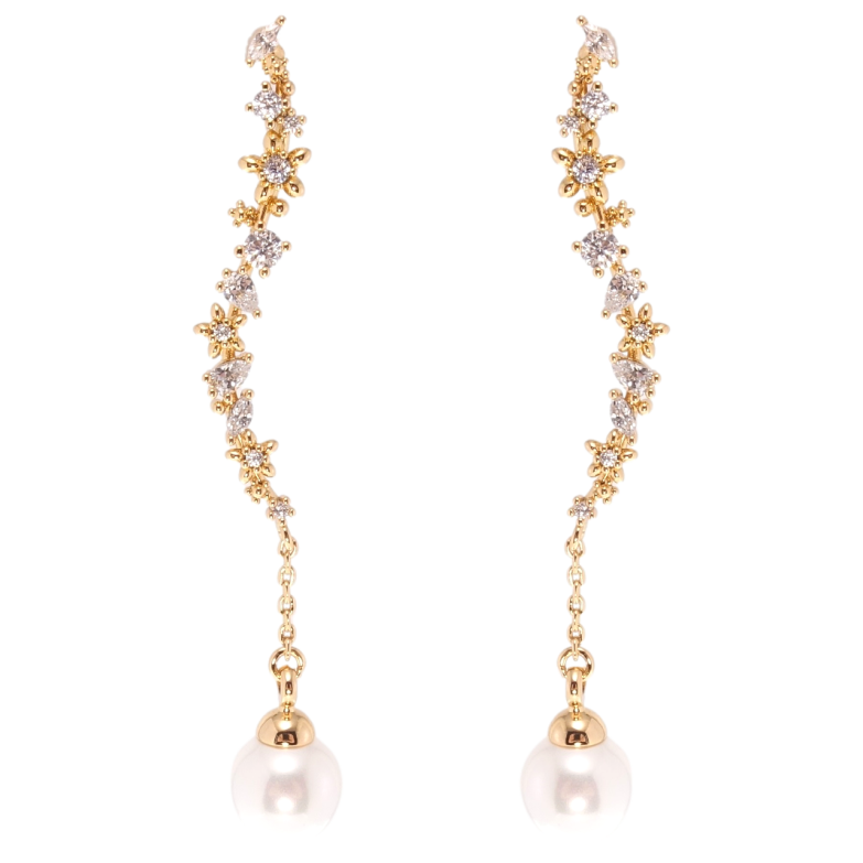 Серьги Xuping QQMM Позолота 18K пусеты Цветочный орнамент с жемчугом фото №1