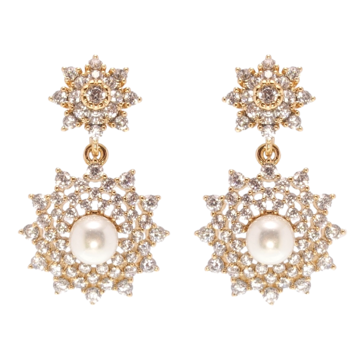 Сережки Xuping QQMM Позолота 18K пусети Квіточки з цирконієм та перлами фото №6