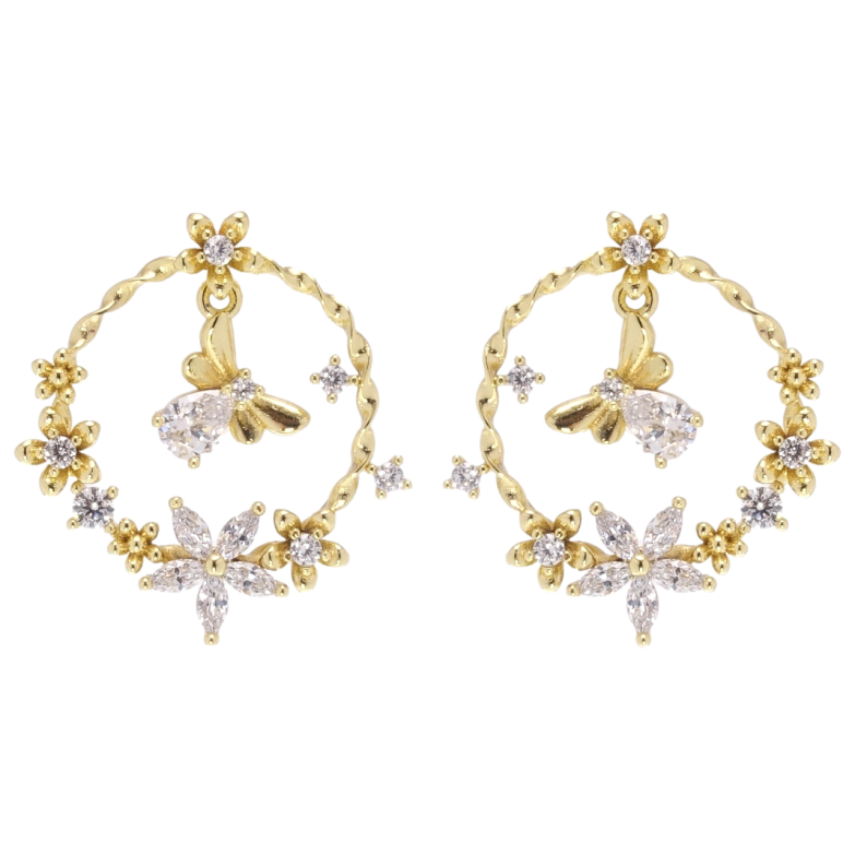 Сережки Xuping JEAN GOUJON Позолота 14K пусети колечки з квітами та мушкою фото №23