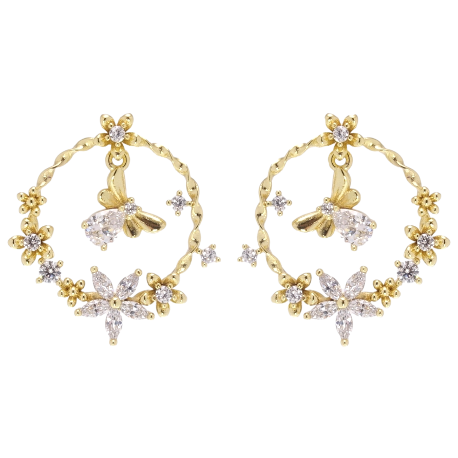 Сережки Xuping JEAN GOUJON Позолота 14K пусети колечки з квітами та мушкою фото №1