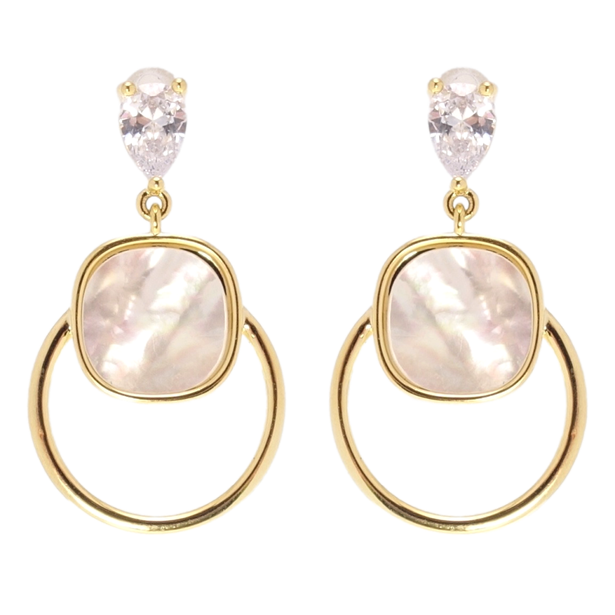 Сережки Xuping JEAN GOUJON Позолота 14K пусети колечки з перламутровими фото №1