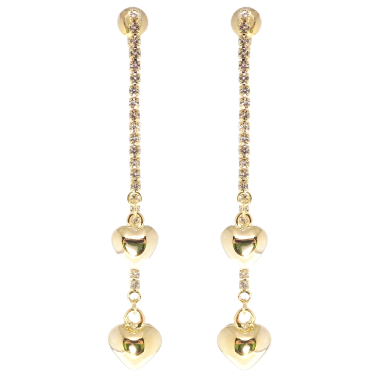 Сережки Xuping JEAN GOUJON Позолота 14K пусети Сердечки на кришталевих ланцюжках фото №11