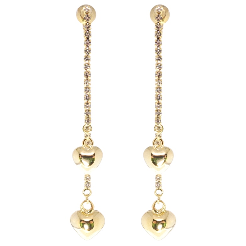 Серьги Xuping JEAN GOUJON Позолота 14K пусеты Сердечки на кристальных цепочках фото №1