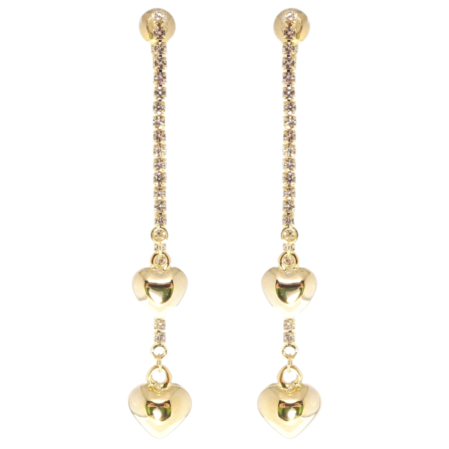 Серьги Xuping JEAN GOUJON Позолота 14K пусеты Сердечки на кристальных цепочках фото №1
