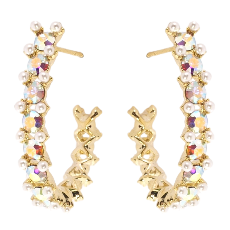 Серьги Xuping JEAN GOUJON Позолота 14K пусеты Дуги с жемчужинами и кристаллами фото №1