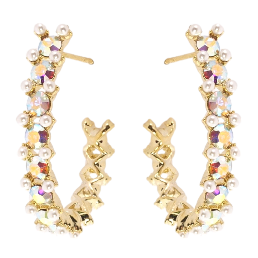 Сережки Xuping JEAN GOUJON Позолота 14K пусети Дуги з перлами та кристалами фото №1