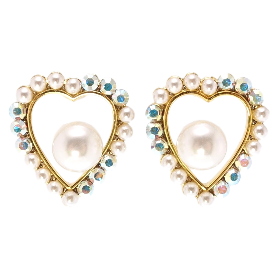 Сережки Xuping JEAN GOUJON Позолота 14K пусети Сердечки з перлами та фото №1