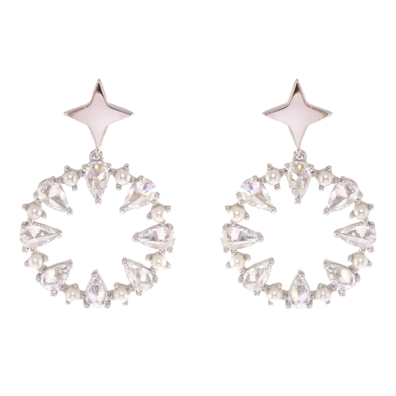 Серьги Xuping JEAN GOUJON Родий пусеты Кристальные колечки фото №1