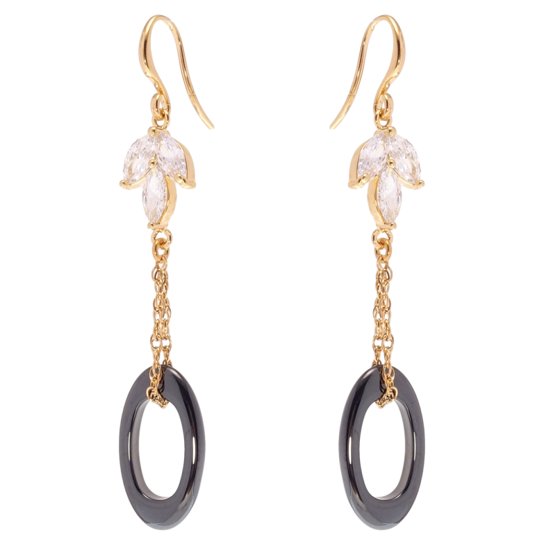 Сережки Xuping Позолота 18K підвіски французький замок колечка з чорної кераміки на ланцюжку фото №11