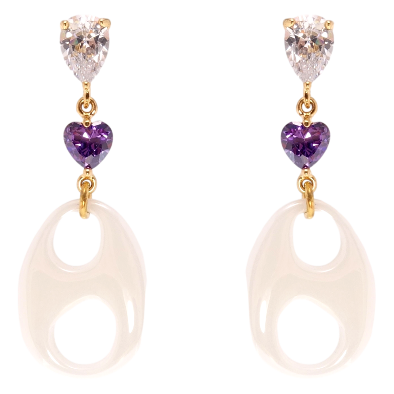 Сережки Xuping Позолота 18K пусети Підвіски з білої кераміки з фіанітами. фото №1