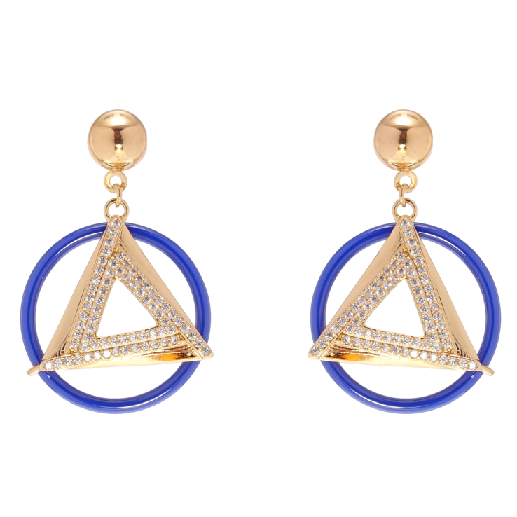 Серьги Xuping Позолота 18K пусеты Подвески треугольники в колечках из синей керамики фото №12