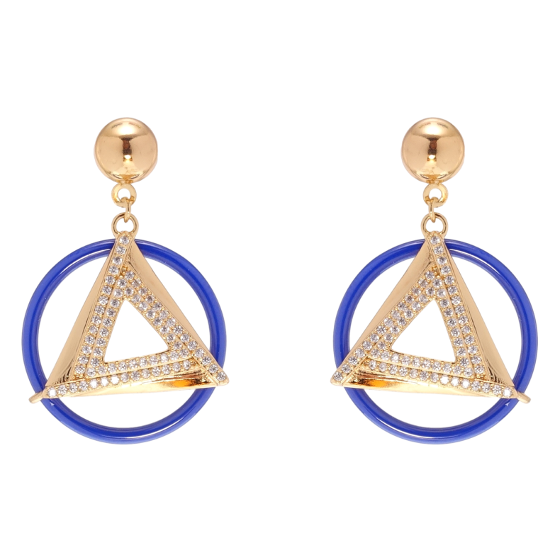 Серьги Xuping Позолота 18K пусеты Подвески треугольники в колечках из синей керамики фото №1