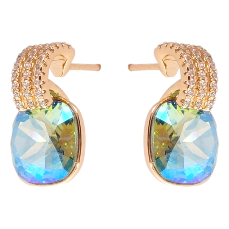 Сережки Xuping колір 18K з кристалами Swarovski пусети "Кристали Peridot Shimmer на дугах" фото №25