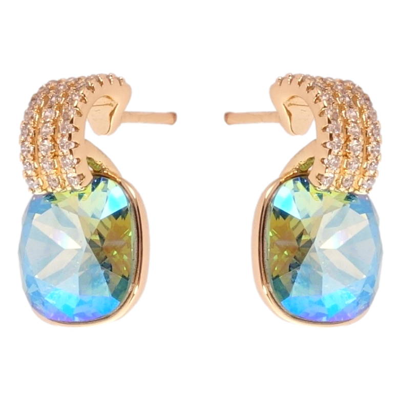 Серьги Xuping цвет 18K с кристаллами Swarovski пусеты "Кристаллы Peridot Shimmer на дугах" фото №1