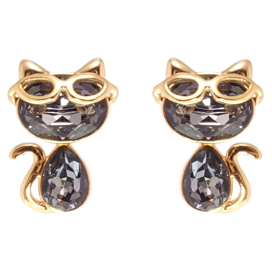 Серьги Xuping цвет 18K с кристаллами Swarovski пусеты Кошки с кристаллами Graphite фото №1