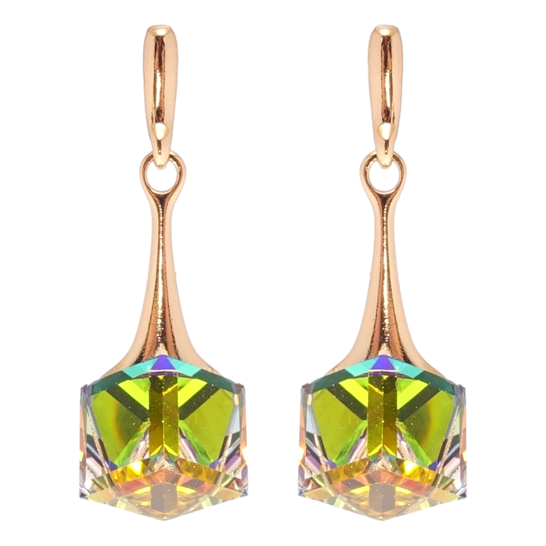 Серьги Xuping цвет 18K с кристаллами Swarovski пусеты Подвески с кристальными кубиками Vitrail фото №1