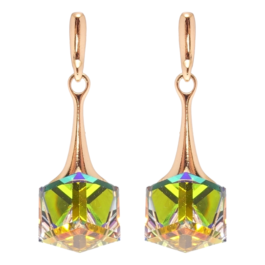 Серьги Xuping цвет 18K с кристаллами Swarovski пусеты Подвески с кристальными кубиками Vitrail фото №1