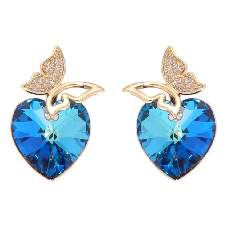 Серьги Xuping цвет 18K с кристаллами Swarovski пусеты Бабочки с кристаллами Capri Blue фото №5