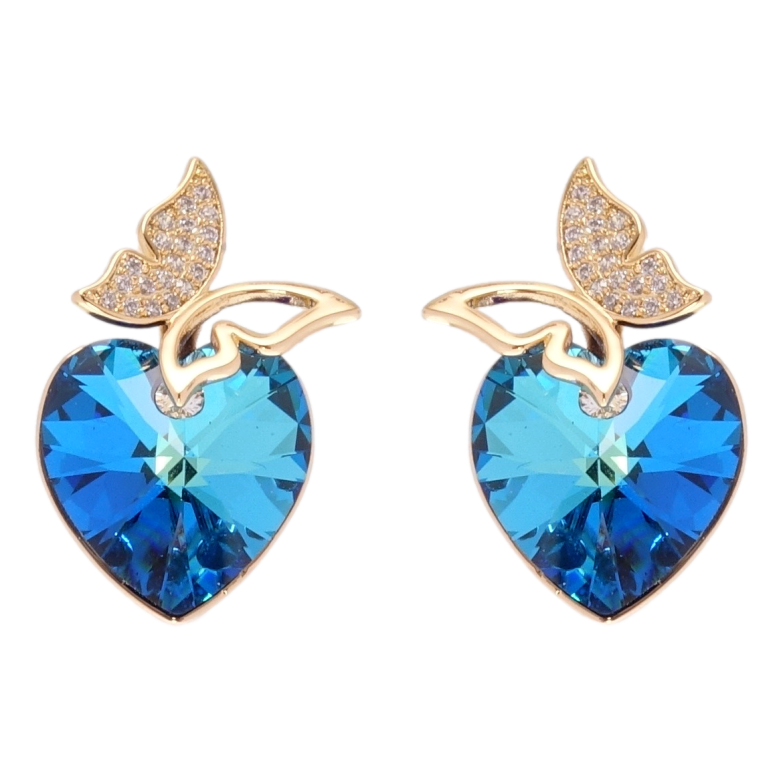 Серьги Xuping цвет 18K с кристаллами Swarovski пусеты Бабочки с кристаллами Capri Blue фото №16