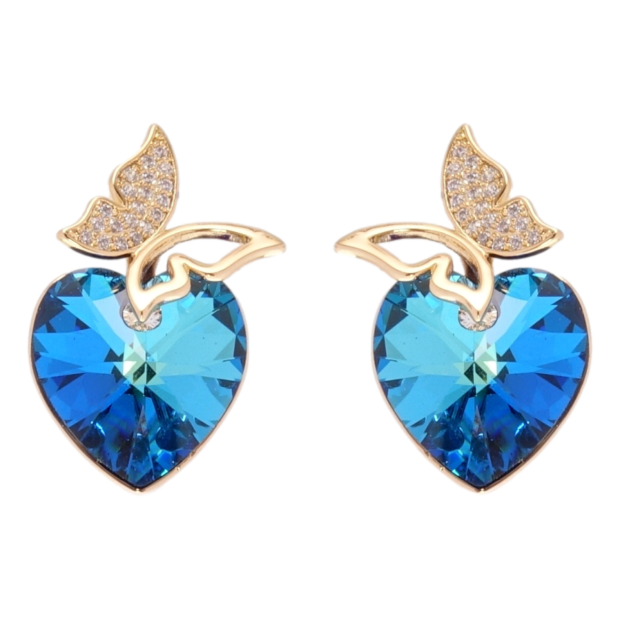 Серьги Xuping цвет 18K с кристаллами Swarovski пусеты Бабочки с кристаллами Capri Blue фото №1