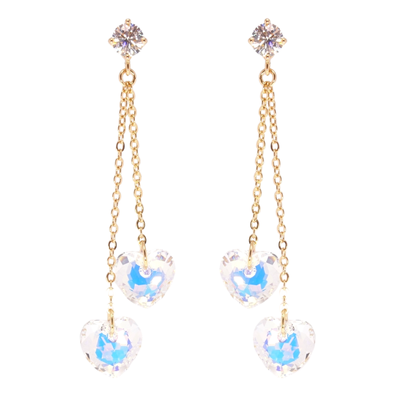 Серьги Xuping цвет 18K с кристаллами Swarovski пусеты "Подвески с кристальными сердечками Shimmer" фото №2 Серьги Xuping цвет 18K с кристаллами Swarovski пусеты "Подвески с кристальными сердечками Shimmer" фото №2